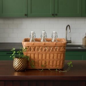 Wicker Basket with Glass Bottles